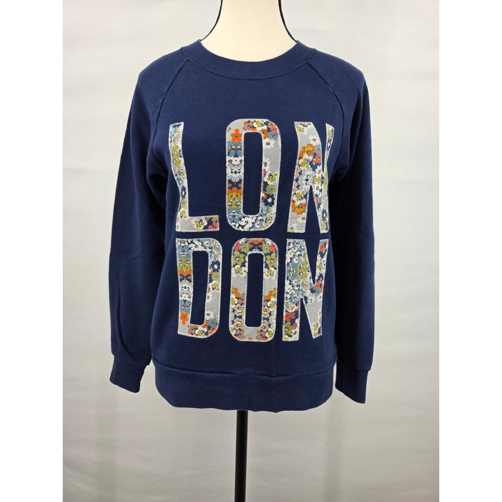 J.Crew London Floral Graphic Sweatshirt Navy Blue Raglan Pullover Small